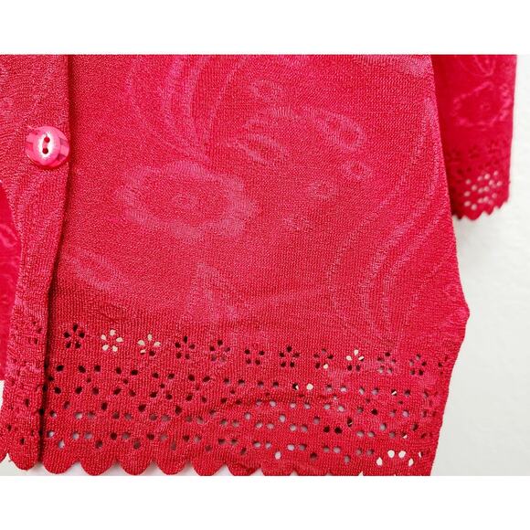 Rebecca Malone Petites Red Button Up Cardigan Sweater PXL Scalloped Hem Soft - Picture 2 of 7